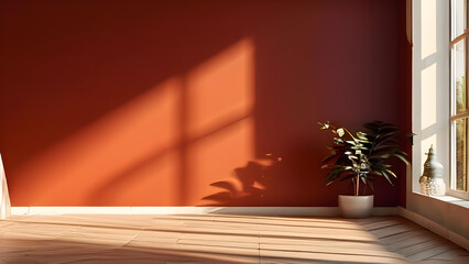 A minimalist interior with light from the window illuminating the interior of the room.