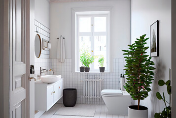 Bathroom in Scandinavian style. Generative AI,