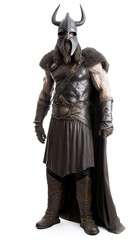 Fototapeta premium Warrior, Scandinavian navigator in armor. White background, isolate. AI generated.