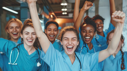 Joyful Celebration: Diverse Student Nurses in Uniform