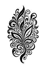 Botanical black and white pattern. For use on tattoos, posters, textiles, T-shirt printing. Generated by Ai