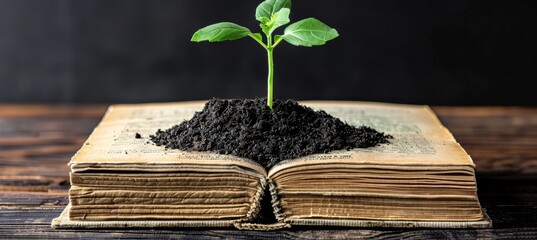 Book with plant depicting growth and learning as metaphor for education development