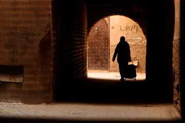 Donna araba che cammina con la spesa