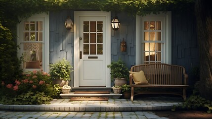 Fototapeta na wymiar A classic Dutch door adorned with brass hardware, adding charm to a quaint cottage facade