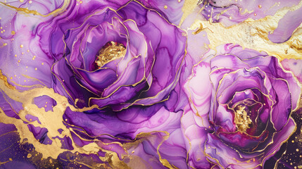 Obraz premium Abstract art background with purple roses and gold glitter