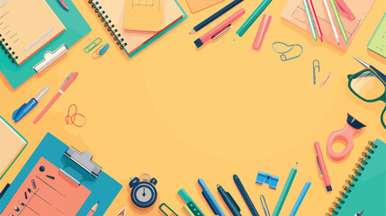 Composition with different school stationery on color