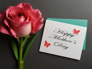 Wishing Greeting Card for Happy Mothers Day with Rose Flower