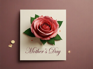 Wishing Greeting Card for Happy Mothers Day with Rose Flower