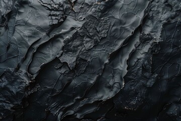 Textured abstract of crumpled black paper with deep shadows creating a dramatic and intense visual, ideal for edgy graphic designs or artistic backgrounds.

