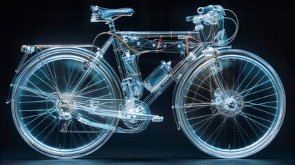 Fototapeta premium X-ray scan of a bicycle, revealing the frame, wheels, and gears.