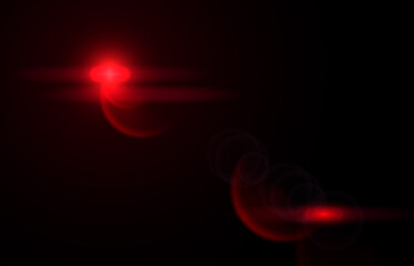 Lens flare red glow light effect on black. image of rays light effects, overlays or flare isolated on black background for design. lens flare light over black background