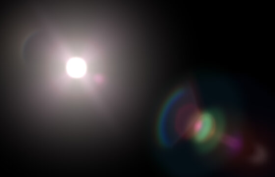 Lens flare, glow light effect on black. rays light effects, overlays or flare for design. screen blending mode. Set of abstract sun burst, flare, glare over black background.