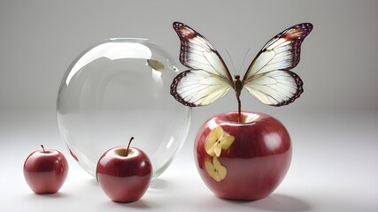 red apple and butterfly