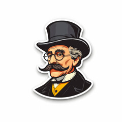 Man With Mustache and Top Hat Sticker. Generative AI