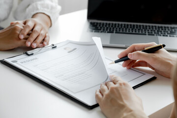 Business office executives interview job applicants employee in the meeting room