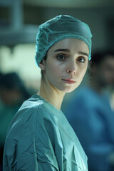 Determined Young Female Surgeon in Operating Room Environment - obrazy, fototapety, plakaty