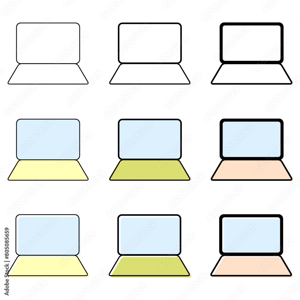 Poster set of laptop flat web icon, notebook computer technology symbol , blank display vector illustration