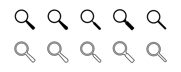 Search icon. Magnifying glass vector sign isolated on white background. Search icon. Vector magnifier or loupe sign.