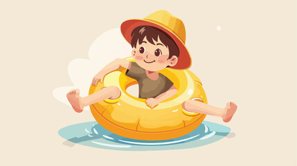 Cute little boy with inflatable ring and hat on color