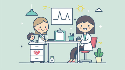 Cute little doctor working with patient in clinic Vector