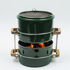 Adventure Ready: Portable Green Camping Stove and Grill Kit