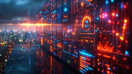 Fototapeta premium Craft a neon display of weather monitoring symbols, featuring illuminated
