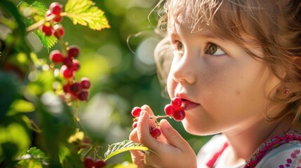 The toddlers food craving led her to pick a cherry from the tree. With a smile on her face, she sat on the grass, eyelash fluttering as she enjoyed the sweet fruit AIG50