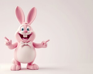 Fototapeta premium Friendly 3D rabbit insurance broker smiling and pointing towards an empty space