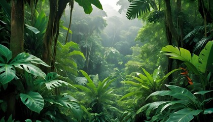 vibrant tropical foliage in a dense jungle lush upscaled 3
