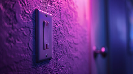A deep purple wall with a retro-style toggle switch.