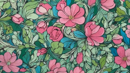 floral print pattern representations of roses and other blooms
