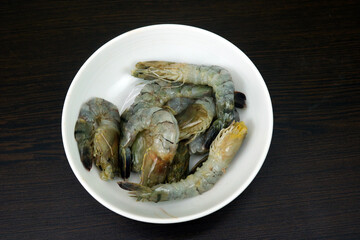 White Bowl Full of Shrimp on a Wooden Table