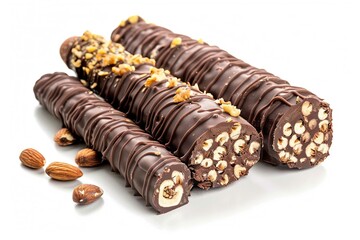 Nutty Chocolate Logs, isolated on white