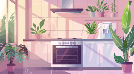 Electric oven and houseplants in interior of modern
