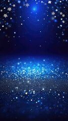 Fototapeta premium abstract New Year background. vertical gradient from dark blue to black with white and silver stars creating shimmering night sky effect, ideal for space or winter-themed designs. copy space