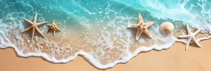 Summer sale banner. top view of summer beach waves background