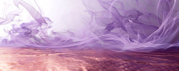 Soft purple smoke abstract background hovers above a copper-colored floor.