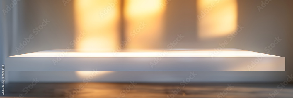 Poster an empty white table with a blurry background