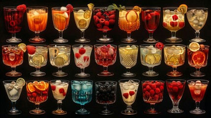 different cocktails set