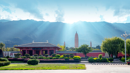 The Three Pagodas of Chongsheng Temple near Dali Old Town, Yunnan province, China.