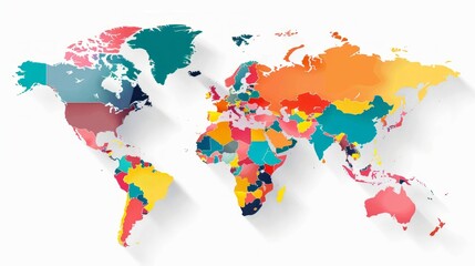 Obraz premium map of the world, white background, flat, clean, simple, presentation colors