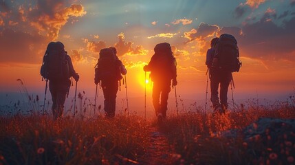 Fototapeta premium a group of climbers on a mountain in the afternoon