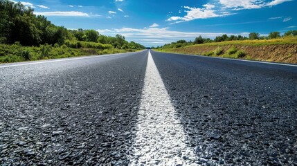 Summer asphalt road, the road goes into the horizon 
