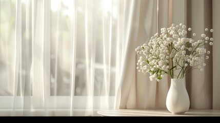 The photo shows a white vase of flowers sitting on a window sill