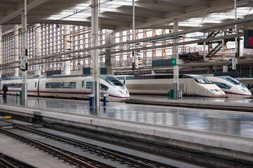 Modern high speed train on railway station in Madrid