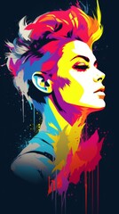 A androgynous face with various colorful paint splatters in an artistic and imaginative display