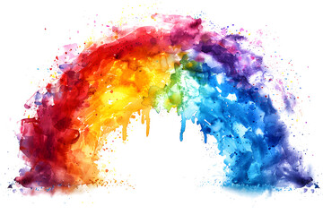 Rainbow watercolor splatter design element on transparent background.