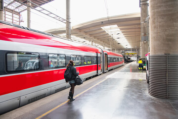 Modern high speed train on railway station in Madrid