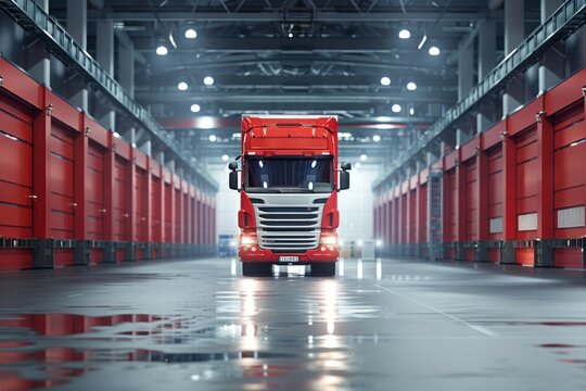 working in a warehouse, red truck, storage service provider