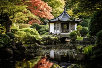 Holland Park, England: A peaceful scene in the Kyoto Garden, featuring a traditional Japanese garden within the heart of London.